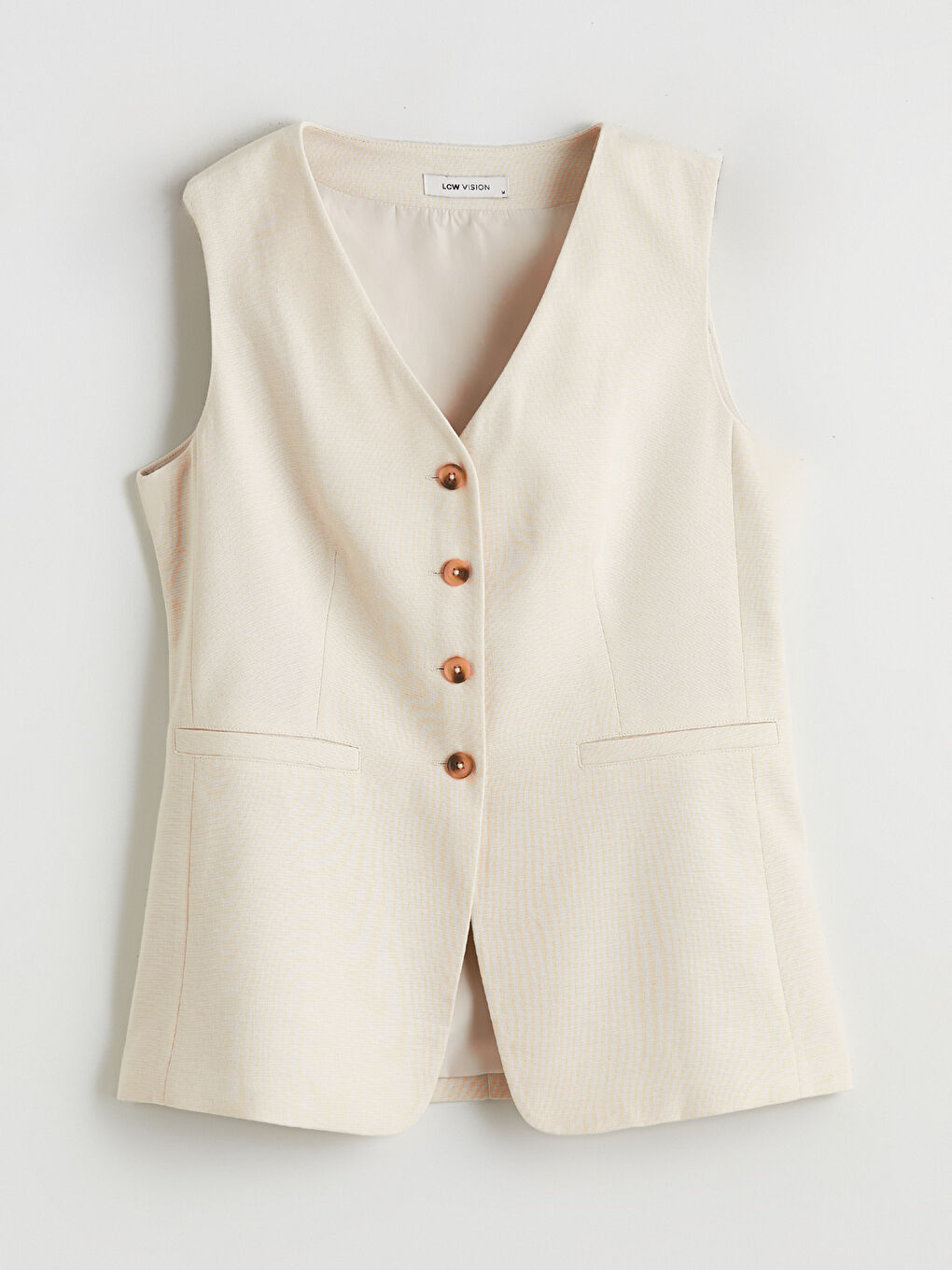 Gilet Classique Femme en Mélange de Lin à Encolure en V-4