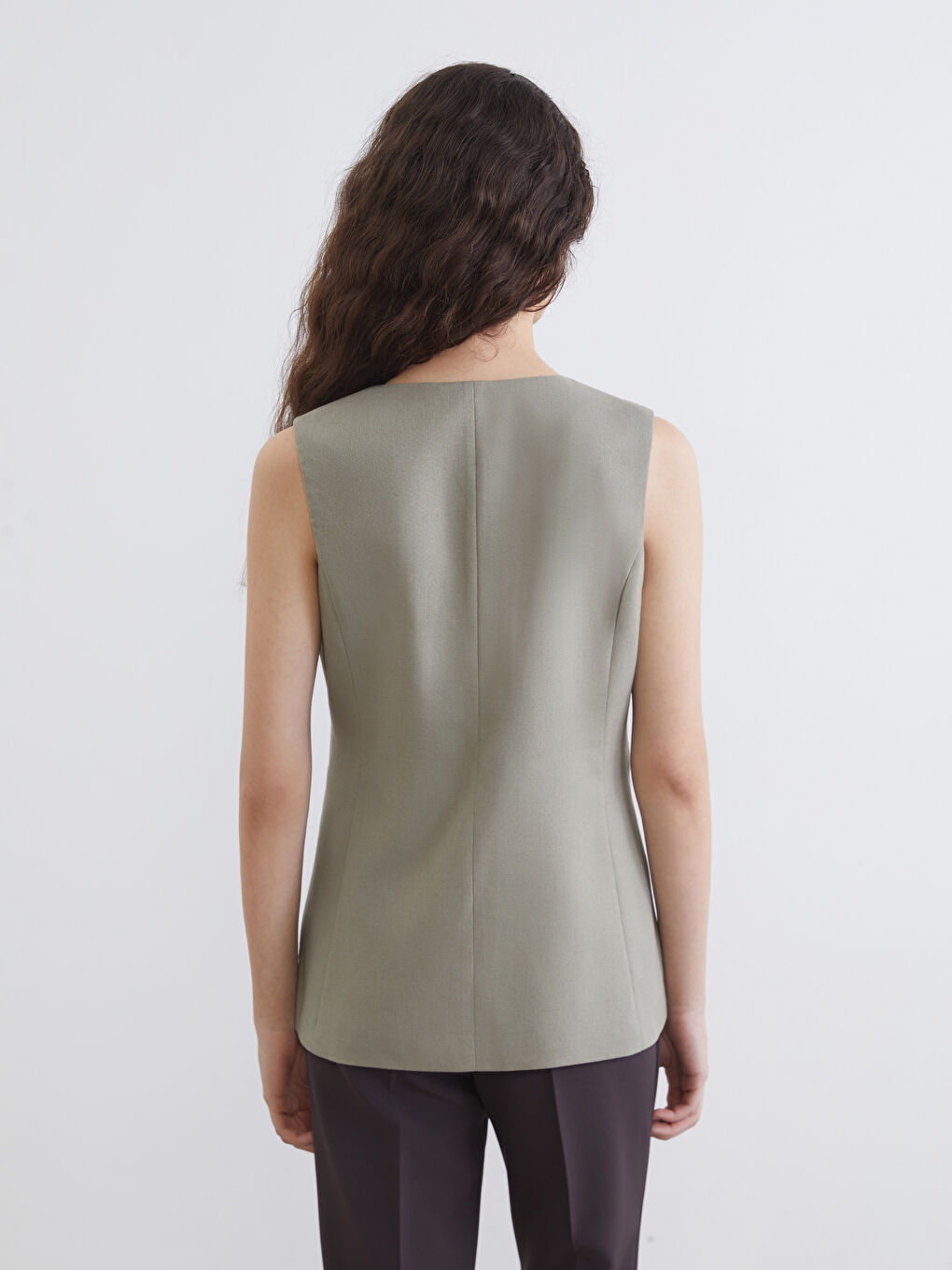 V Neck Linen Blend Women's Classic Waistcoat-3