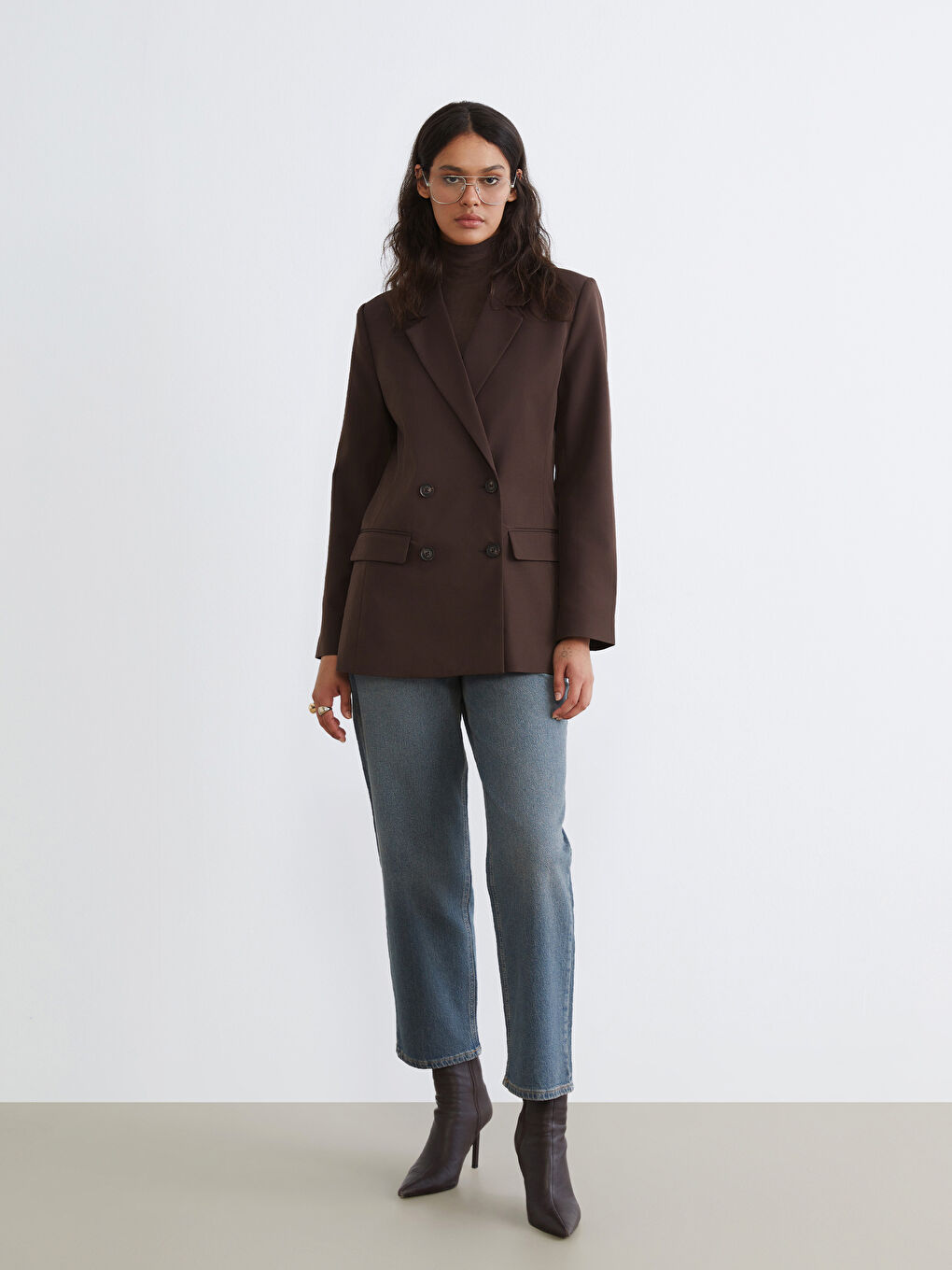 Women's Crepe Blazer Jacket with a Wrap Collar-1