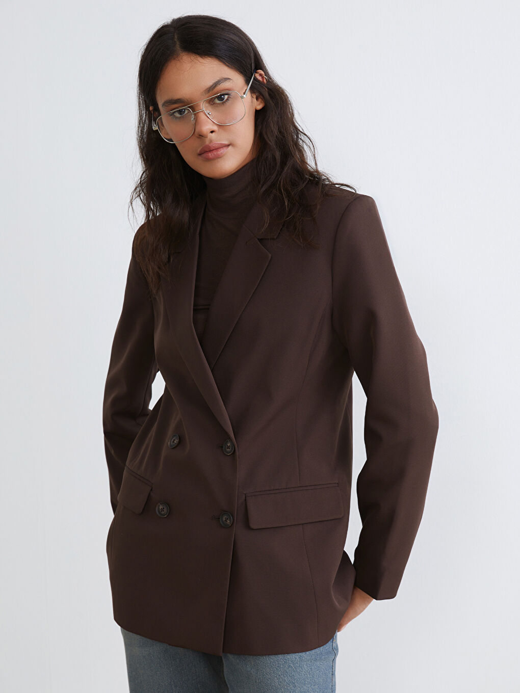 Women's Crepe Blazer Jacket with a Wrap Collar-2