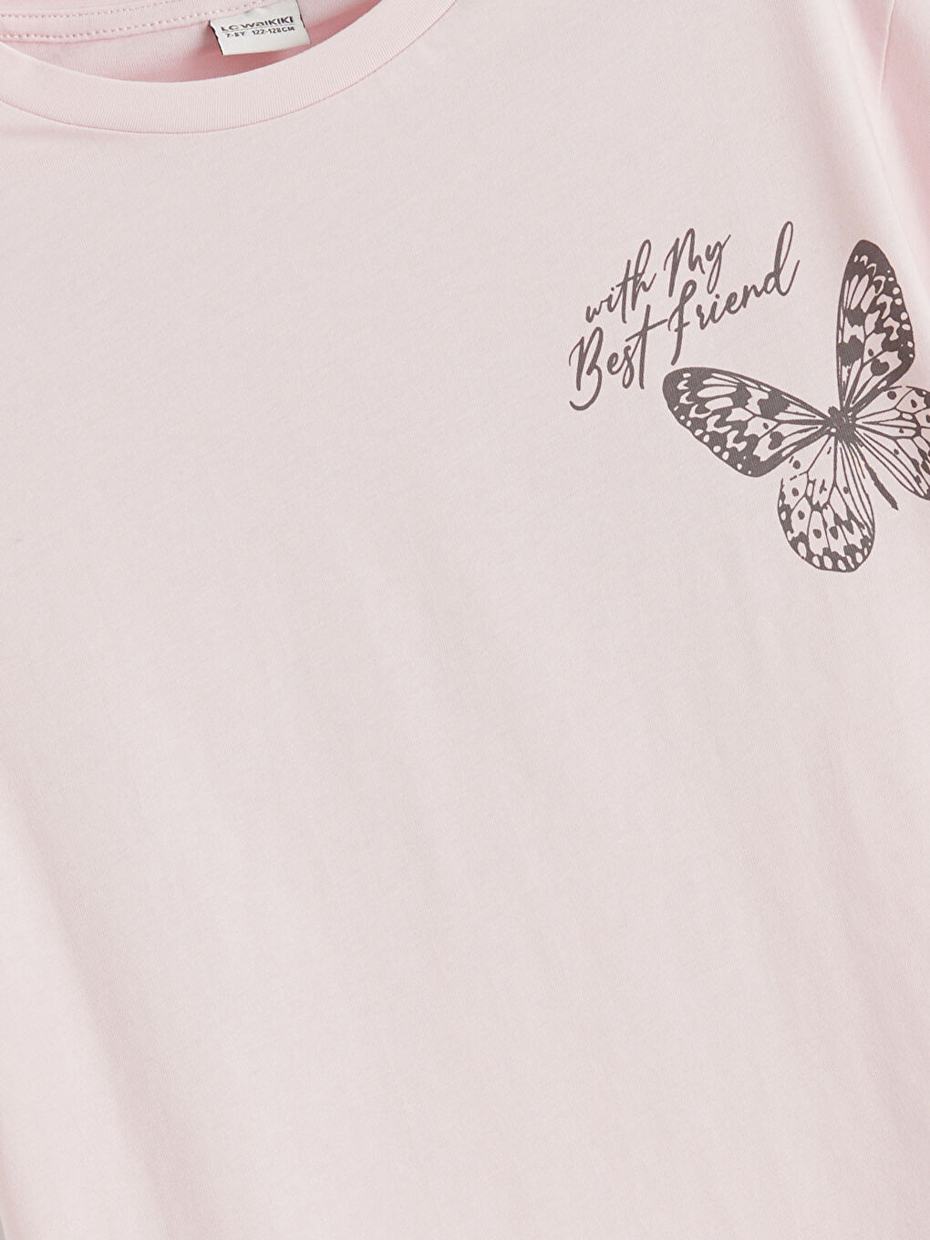 Pembe Kelebek Baskılı Kız Çocuk Tişört-2