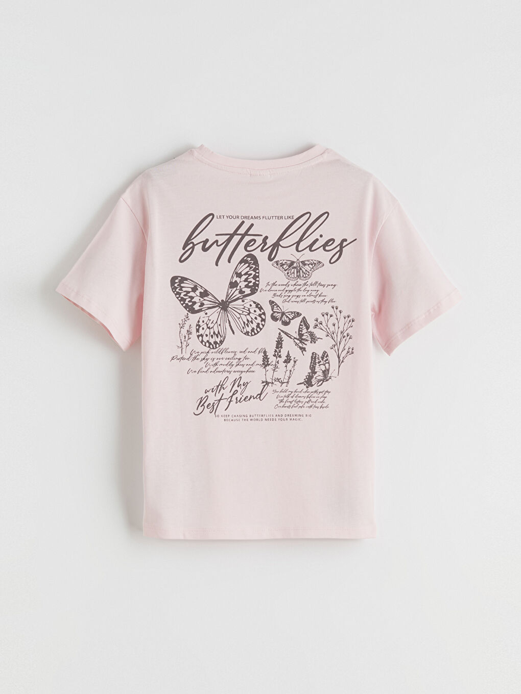 Pembe Kelebek Baskılı Kız Çocuk Tişört-3