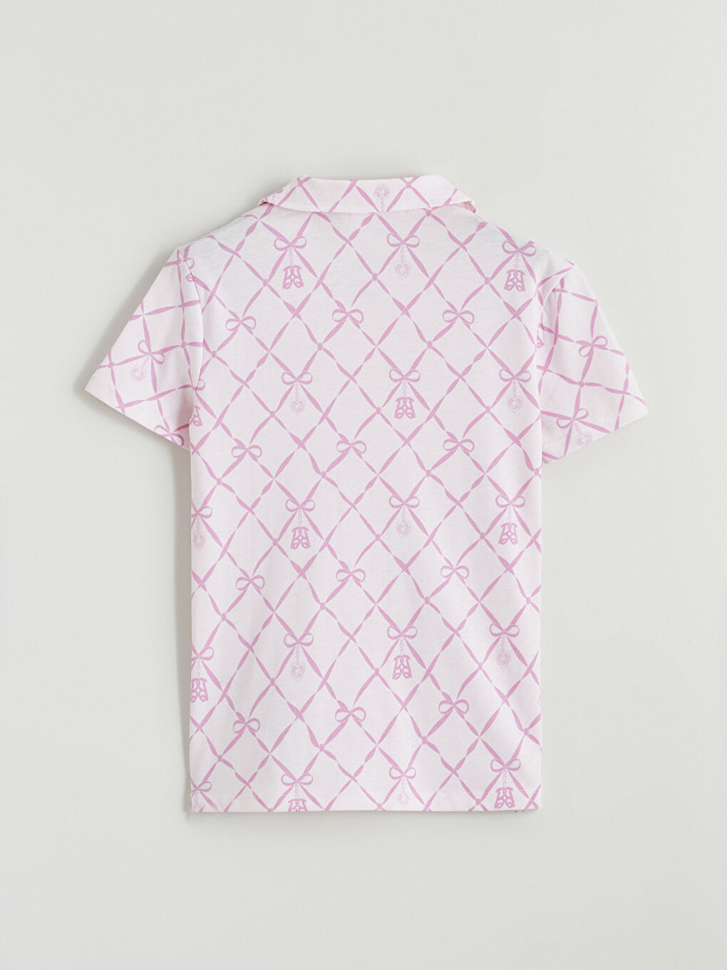 Pembe Gömlek Yaka Barbie Baskılı Kız Çocuk Şortlu Pijama Takımı-3