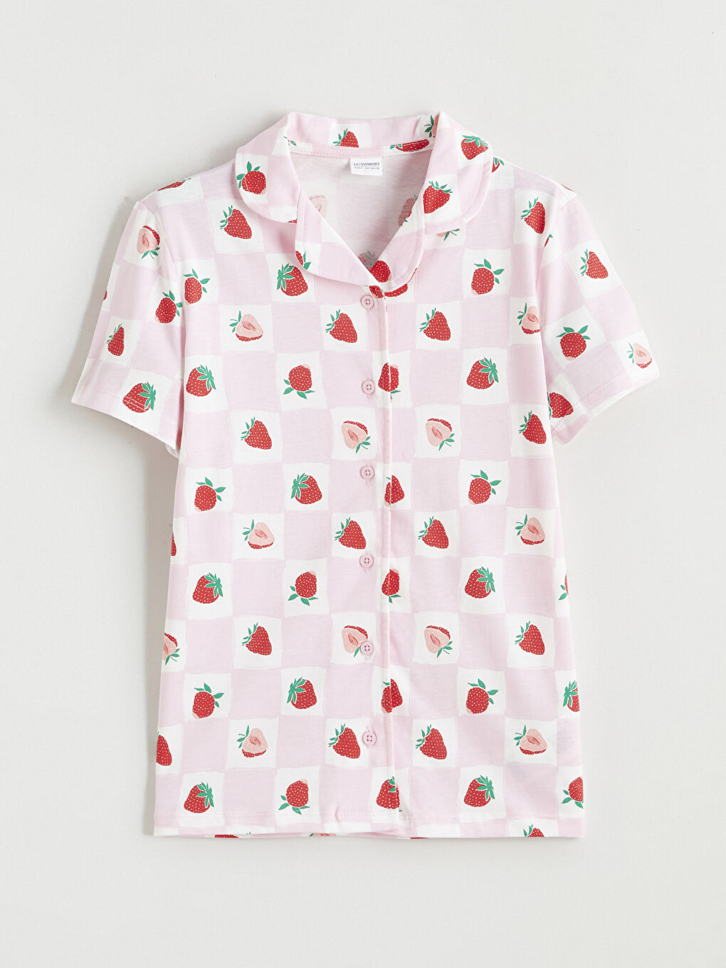 Pembe Gömlek Yaka Çilek Desenli Kız Çocuk Şortlu Pijama Takımı-1