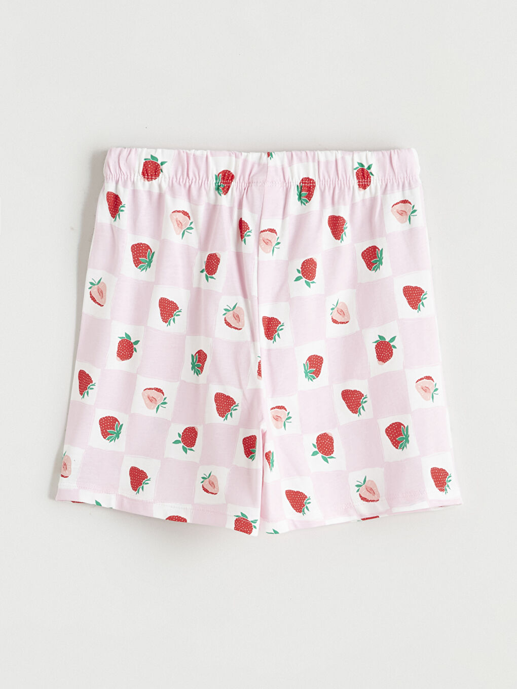 Pembe Gömlek Yaka Çilek Desenli Kız Çocuk Şortlu Pijama Takımı-6