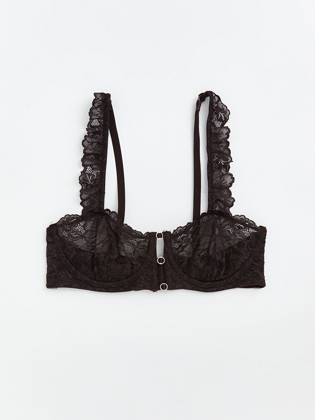 Kahverengi Balenli Dolgusuz Dantelli Fantezi Straplez Sütyen