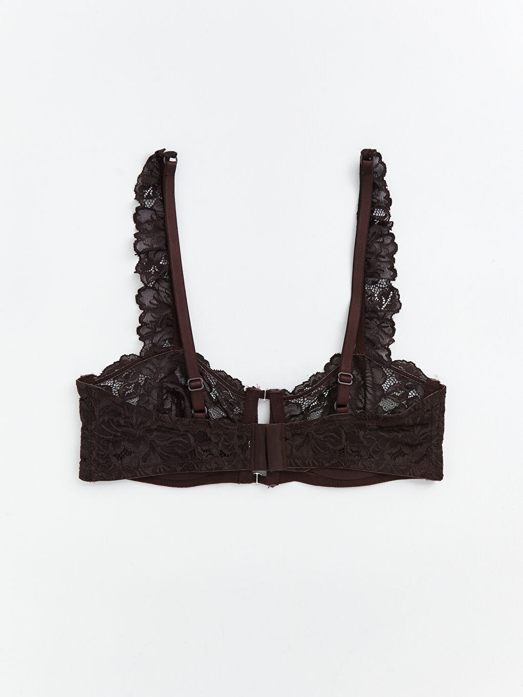 Kahverengi Balenli Dolgusuz Dantelli Fantezi Straplez Sütyen-1