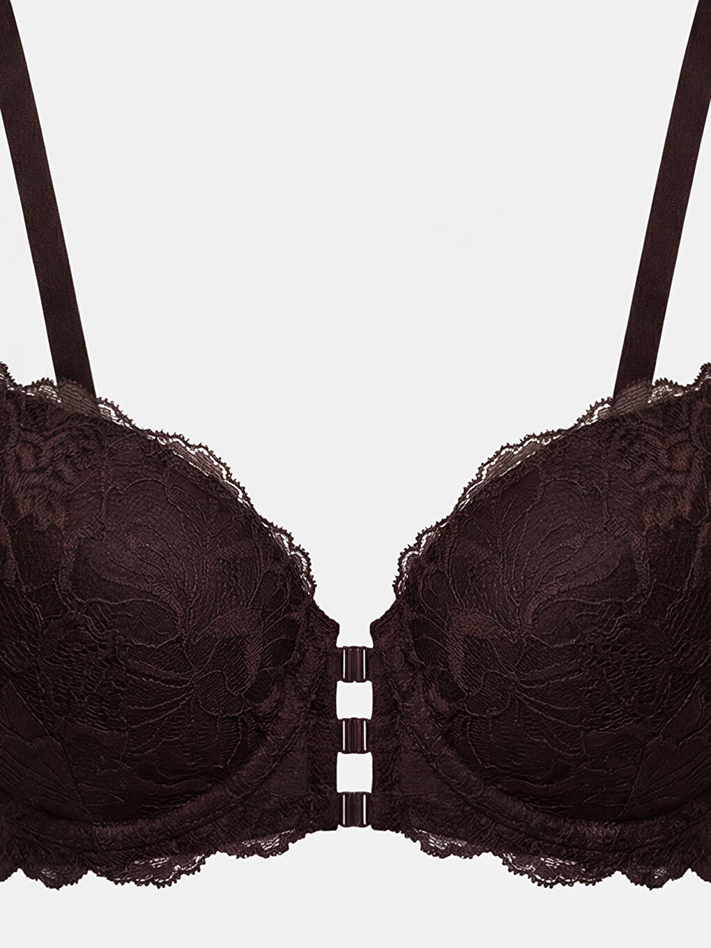 Kahverengi Balenli Dolgulu Dantelli Fantezi Tişört Sütyen-2