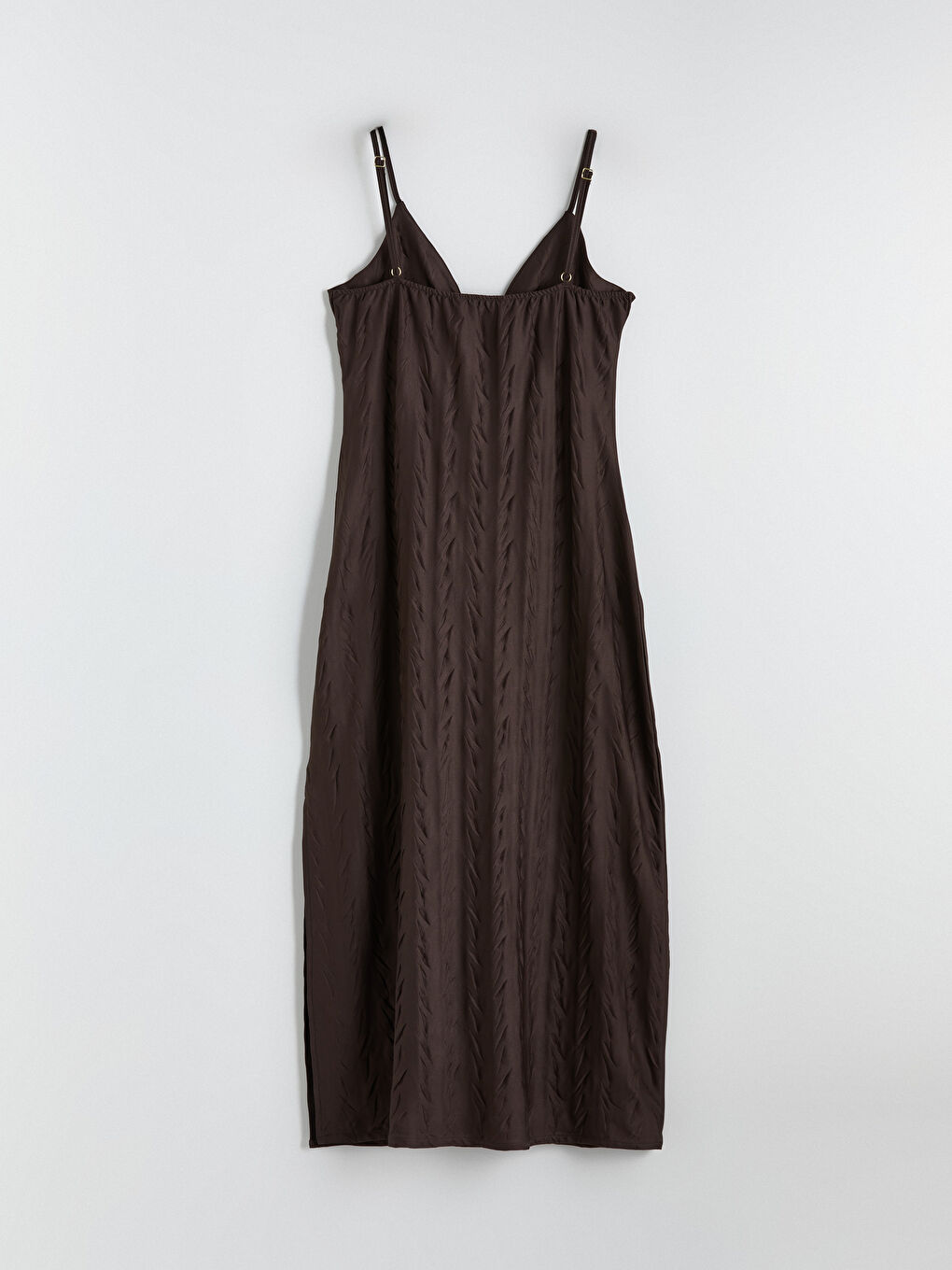 Kahverengi V Yaka Desenli Askılı Kadın Fantezi Gecelik-5