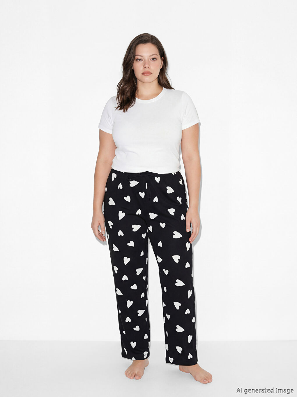 Pantaloni de pijama tip jogger pentru femei cu imprimeu de inimioare-1