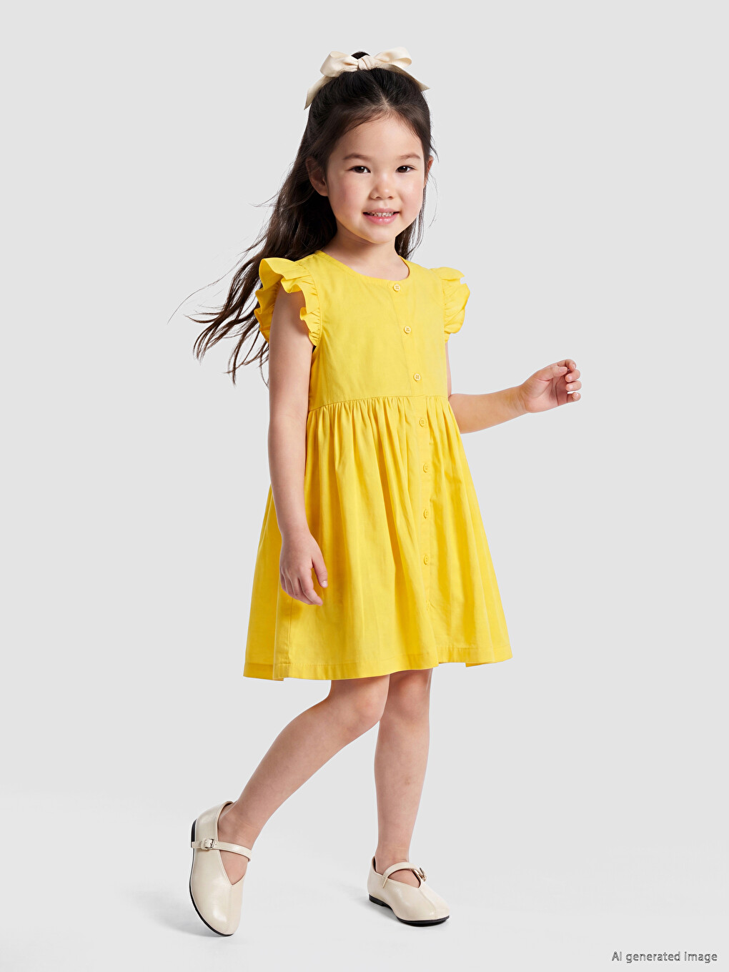Crew Neck Ruffled Girls' Dress-1