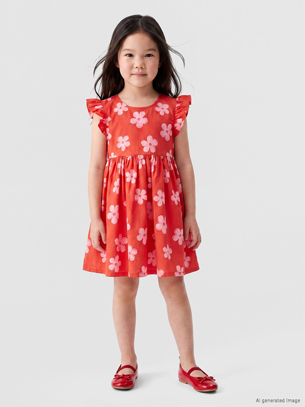 Robe En Popeline Pour Filles Avec Col Rond Et Imprimé
