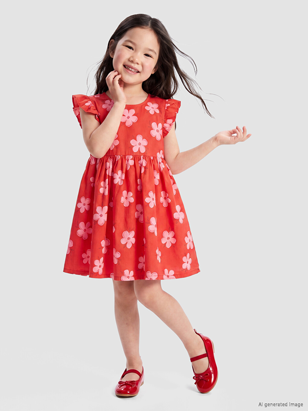 Robe En Popeline Pour Filles Avec Col Rond Et Imprimé-1