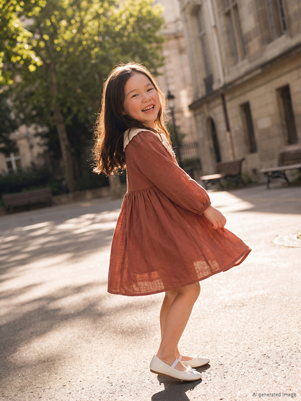 Peter Pan Collar Girls' Muslin Dress