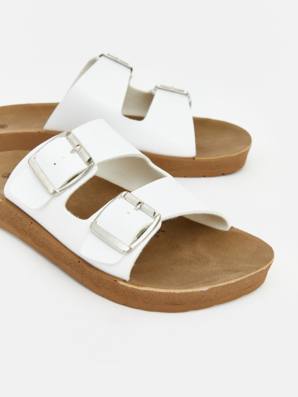 Beyaz Çift Bantlı Kadın Terlik-2