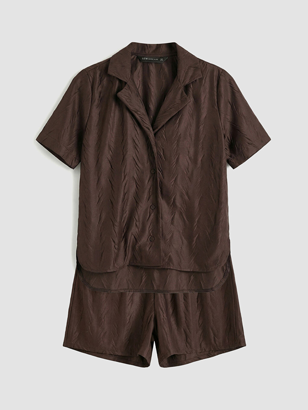 Kahverengi Gömlek Yaka Desenli Kadın Şortlu Pijama Takımı