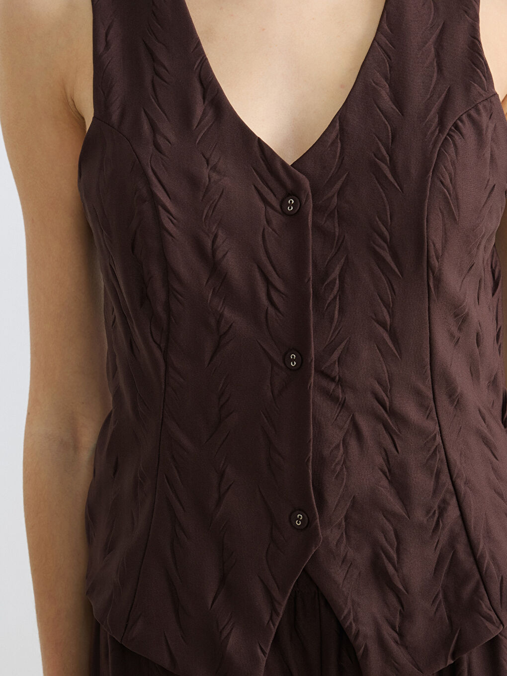 Kahverengi V Yaka Dokulu Kadın Pijama Takım-2