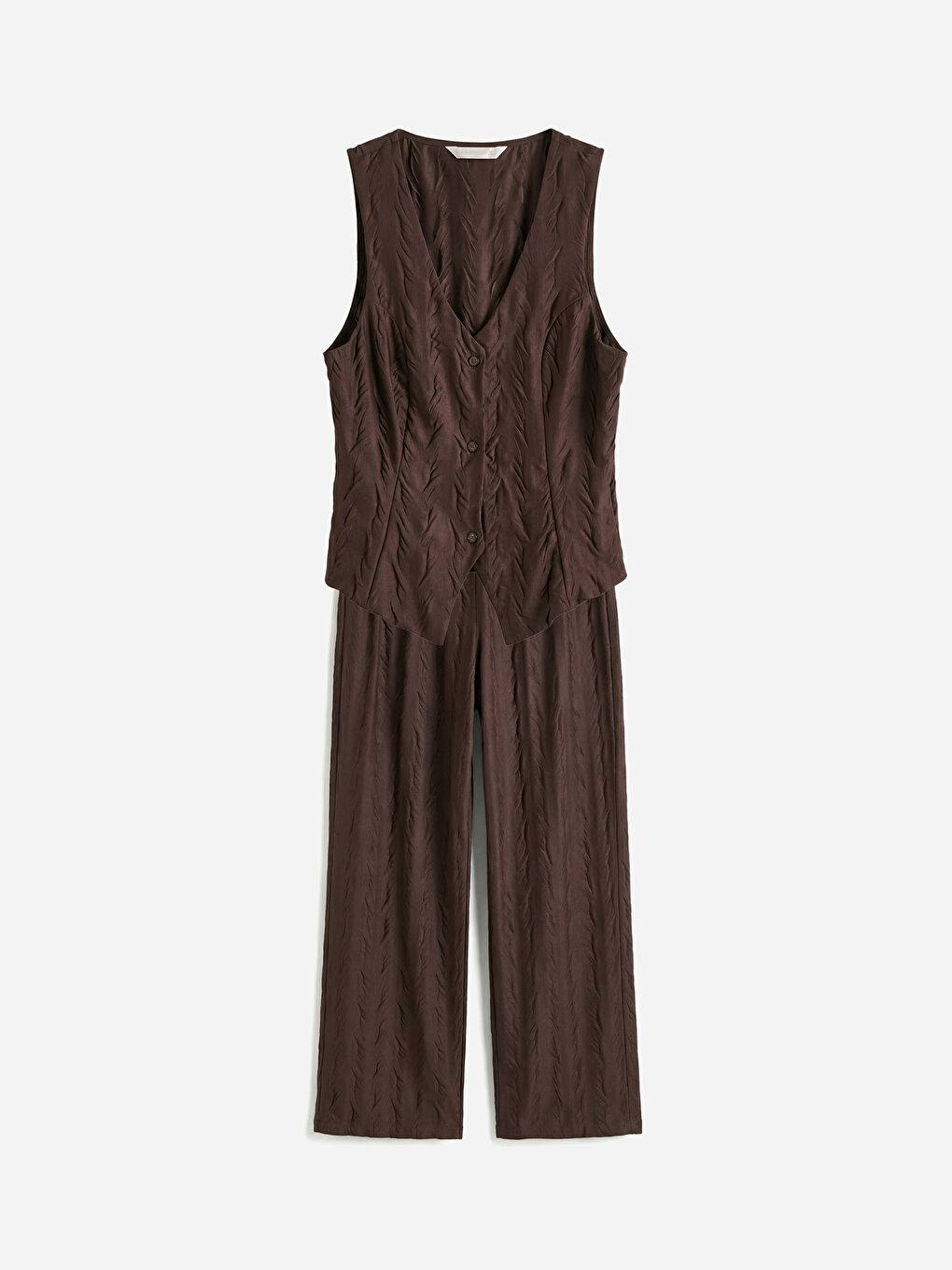 Kahverengi V Yaka Dokulu Kadın Pijama Takım