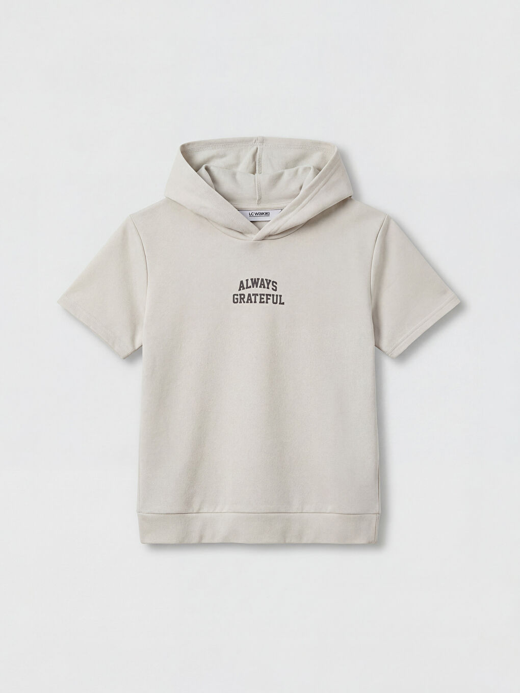 Bej Kapüşonlu Slogan Baskılı Erkek Çocuk Tişört
