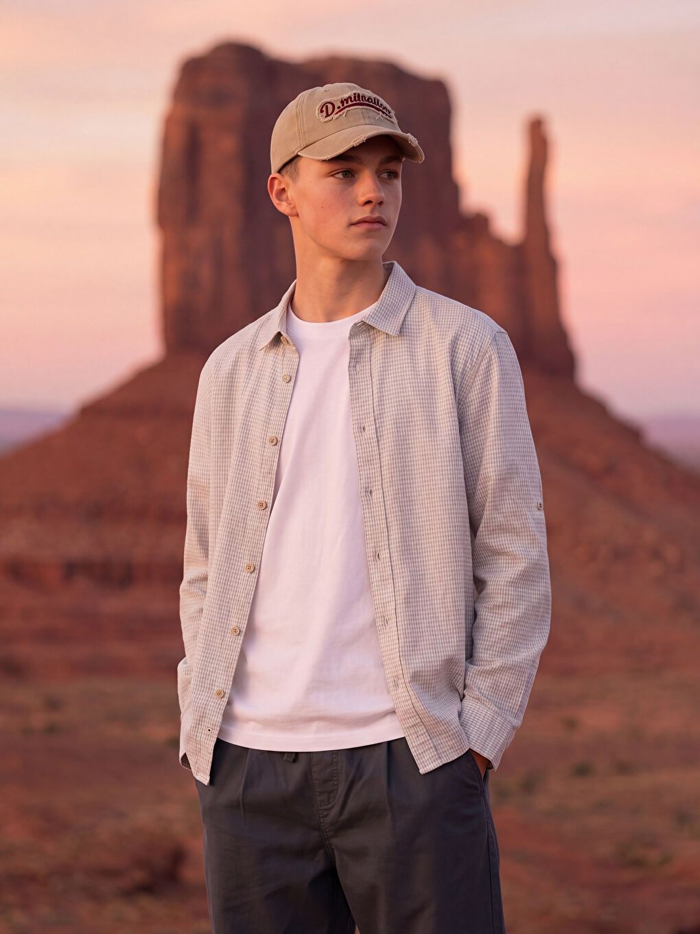 Ekru Ekose Erkek Çocuk Gömlek