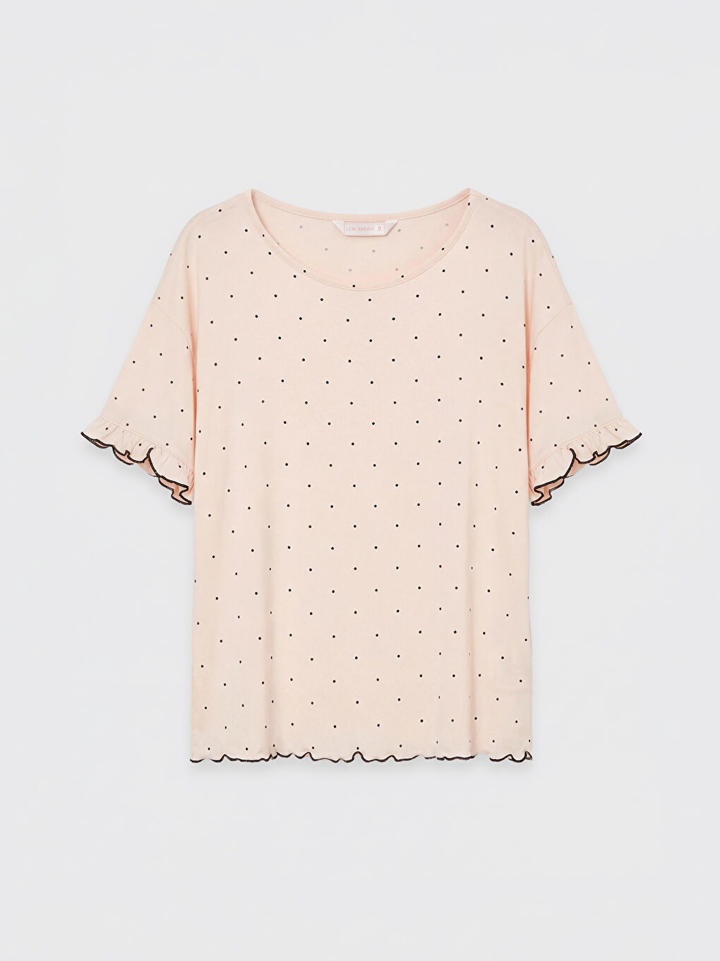 Bej Bisiklet Yaka Puantiyeli Kadın Şortlu Pijama Takımı-1