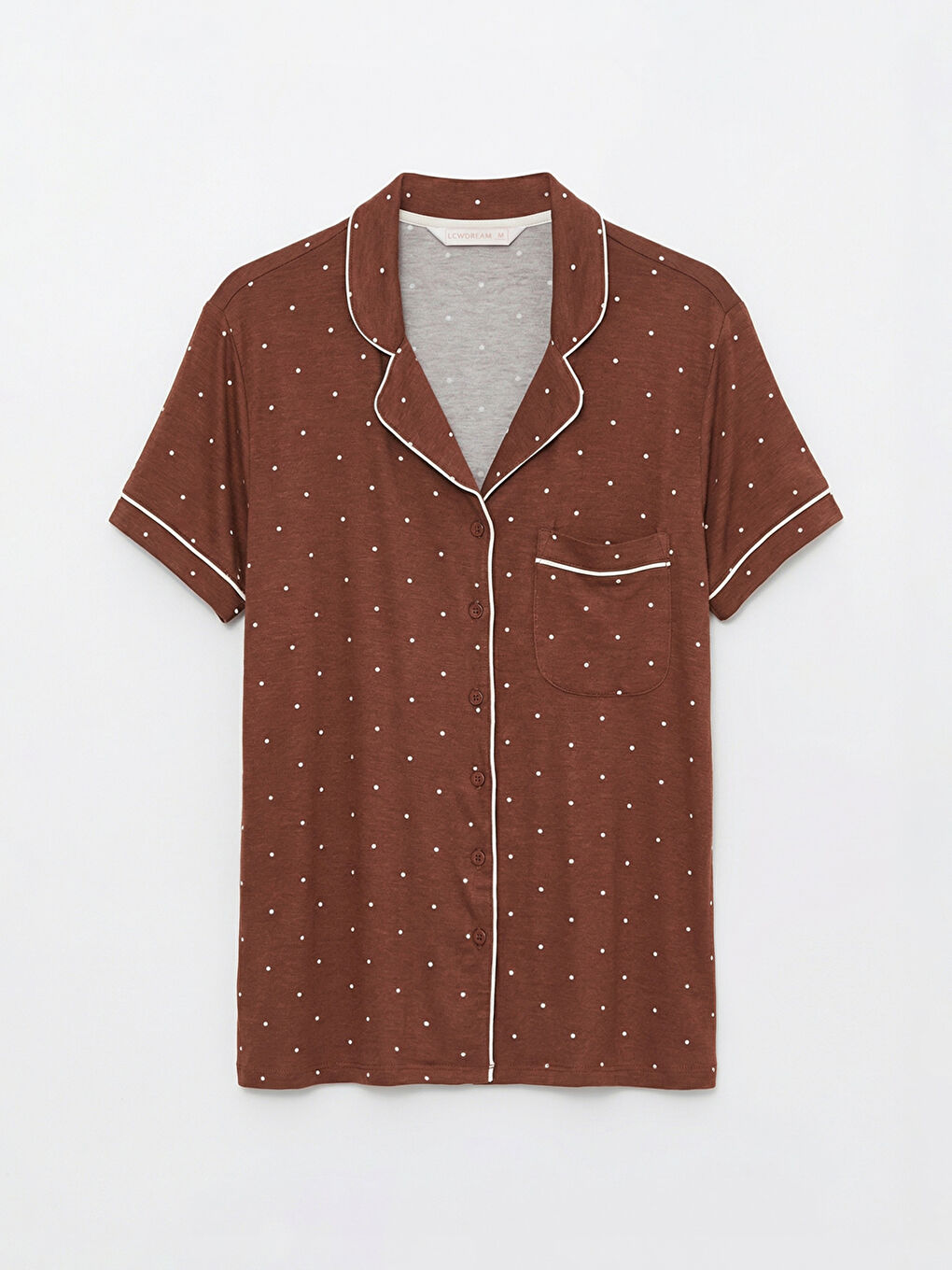 Kahverengi Gömlek Yaka Puantiyeli Kadın Pijama Takımı-5