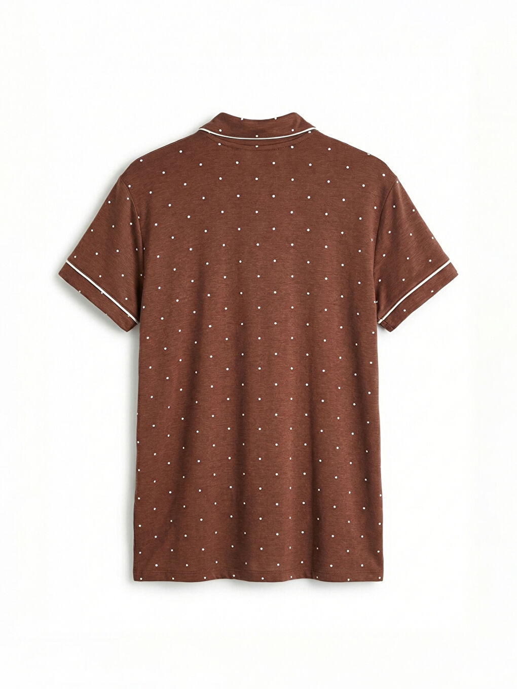 Kahverengi Gömlek Yaka Puantiyeli Kadın Pijama Takımı-6