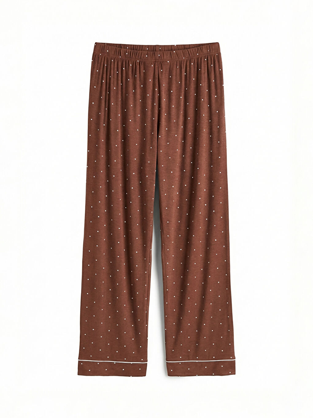 Kahverengi Gömlek Yaka Puantiyeli Kadın Pijama Takımı-7