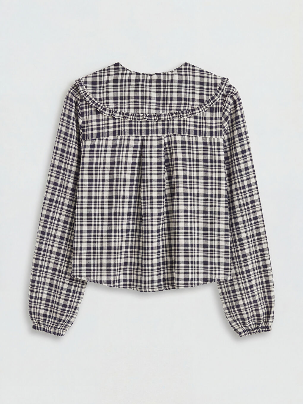 قميص نسائي بنقشة مربعات بياقة بيتر بان-1