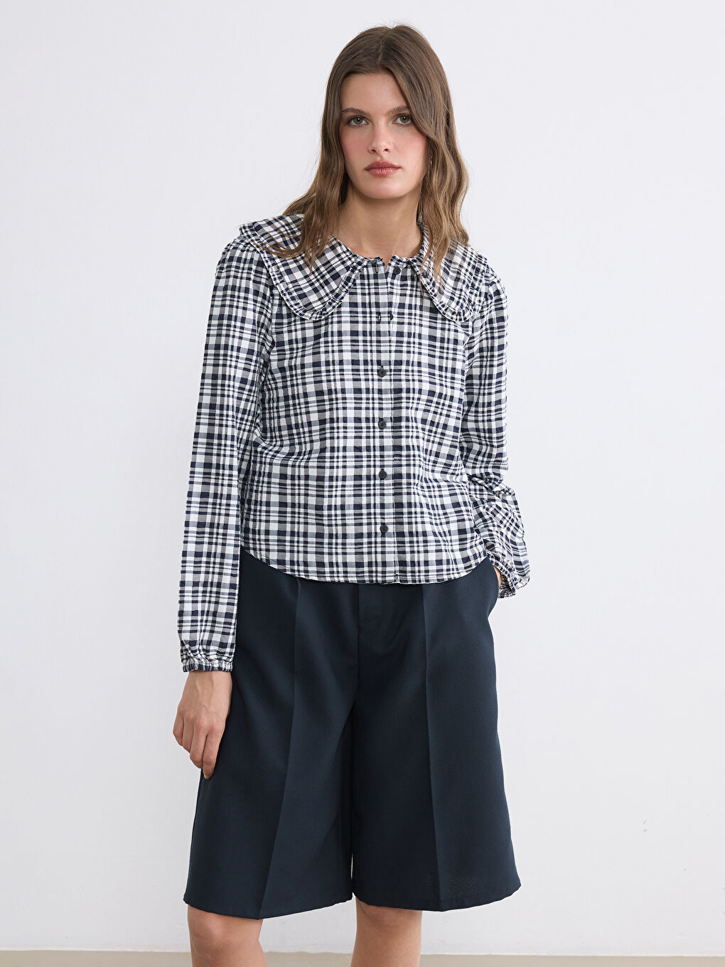 Peter Pan Collar Plaid Women's Shirt