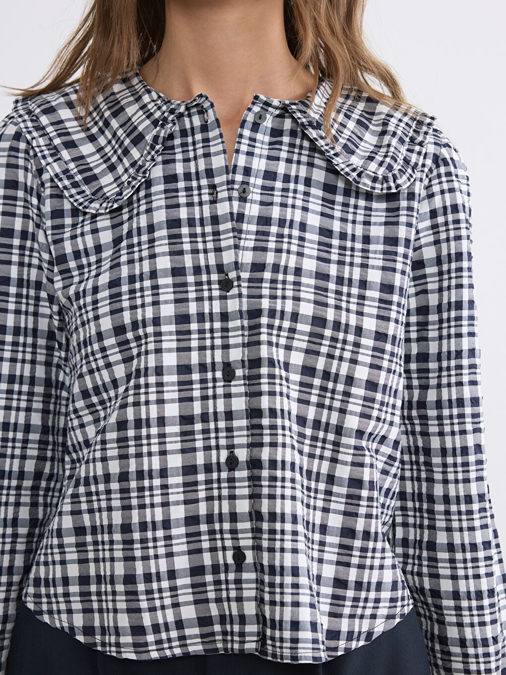Peter Pan Collar Plaid Women's Shirt-2