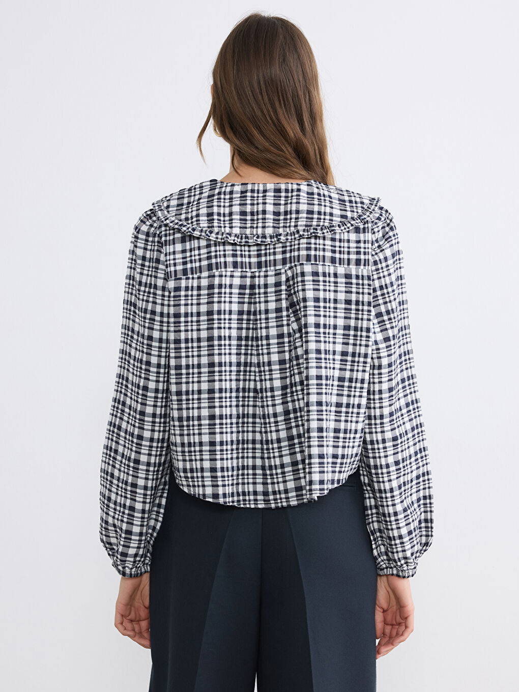 Peter Pan Collar Plaid Women's Shirt-3