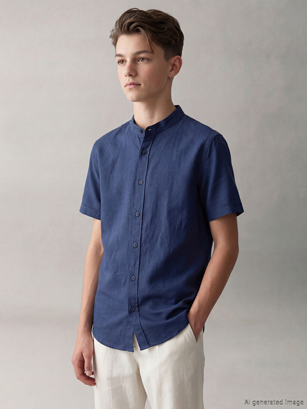 İndigo Hakim Yaka Basic Erkek Çocuk Gömlek