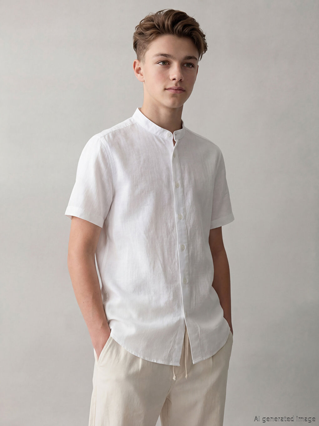 Mandarin Collar Basic Shirt for Boys