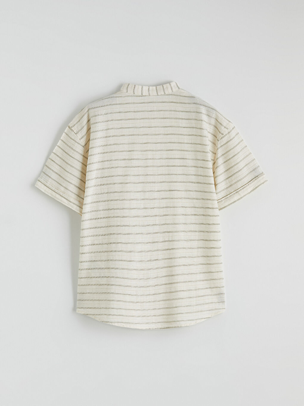 Bej Erkek Çocuk Çizgili Hakim Yaka Kısa Kollu Gömlek-2