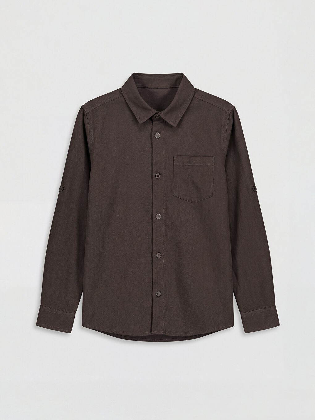 Kahverengi Uzun Kollu Erkek Çocuk Poplin Gömlek