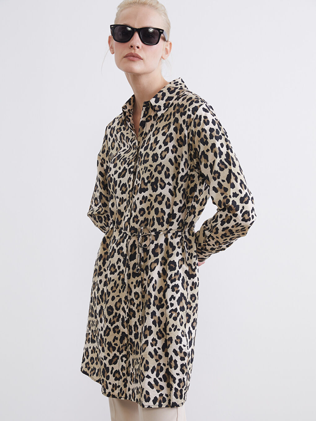 Leopar Desenli Kadın Gömlek Tunik