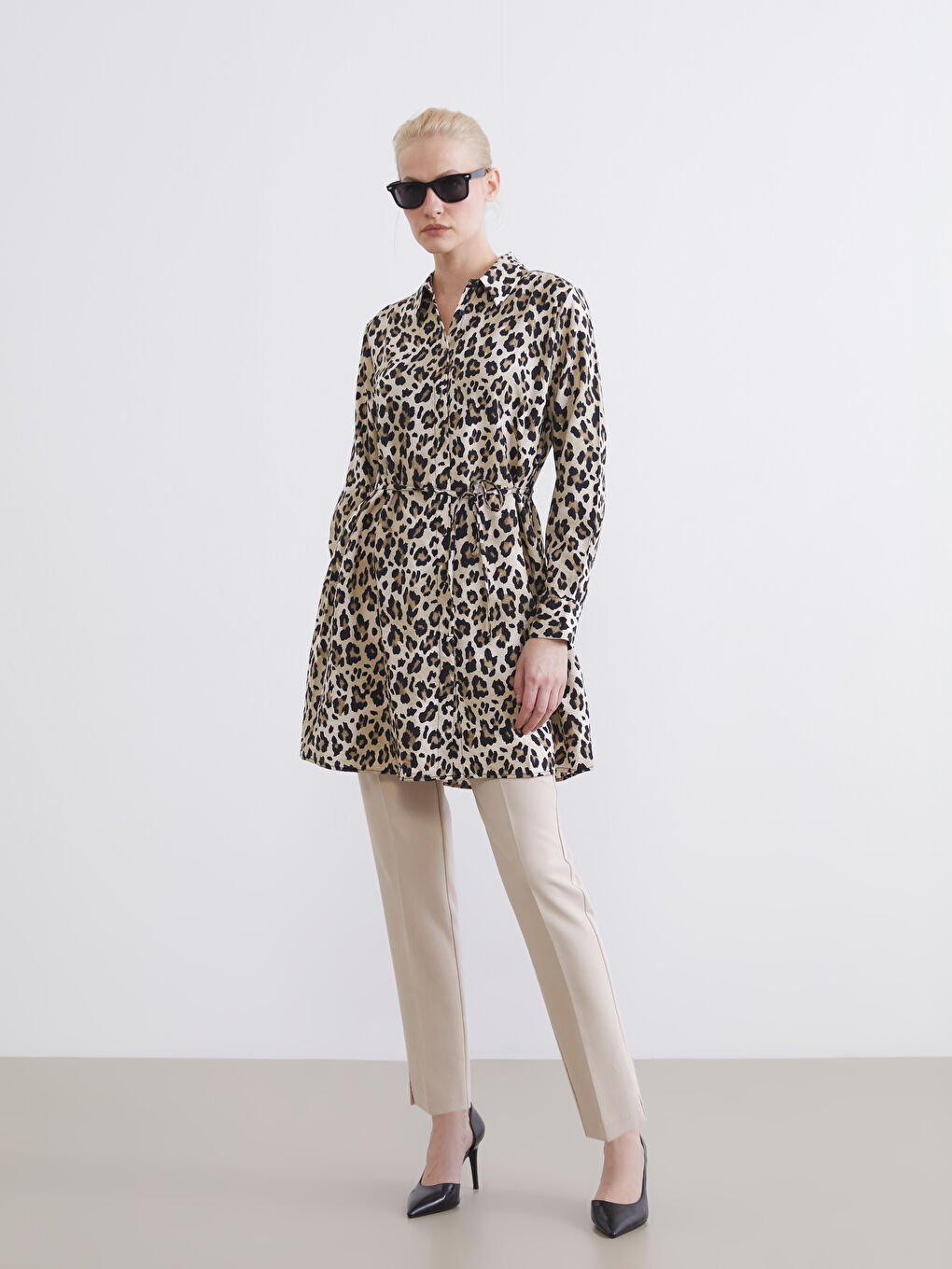 Leopar Desenli Kadın Gömlek Tunik-1