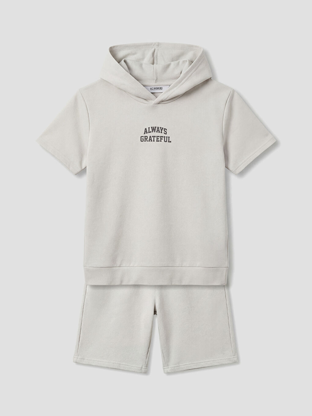 Bej Slogan Baskılı Erkek Çocuk Tişört ve Şort-1