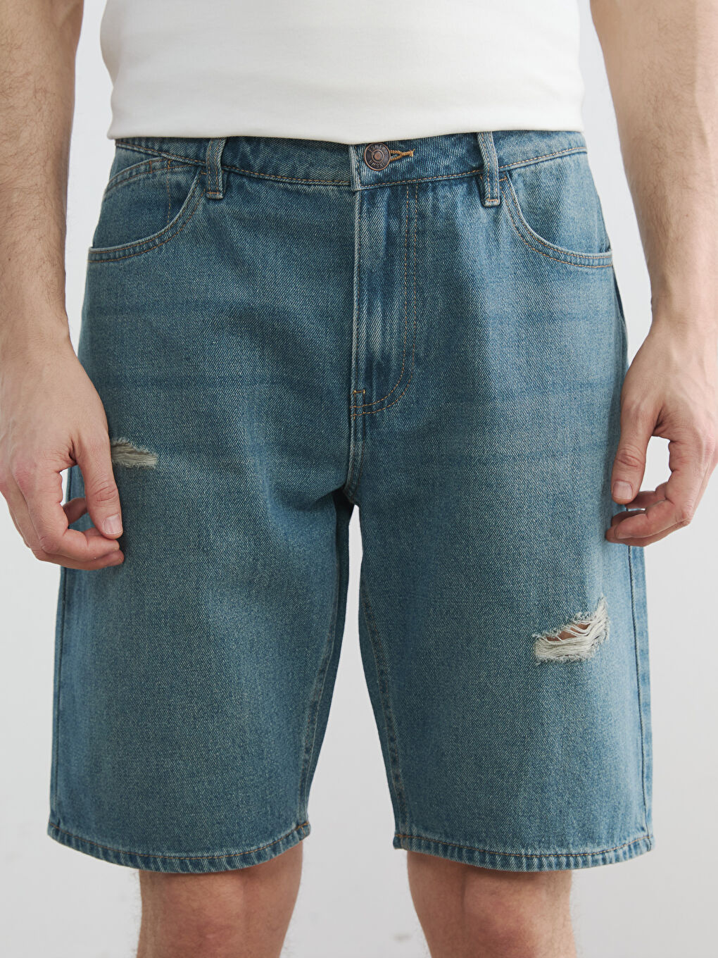 Regular Fit Men's Denim Shorts-2