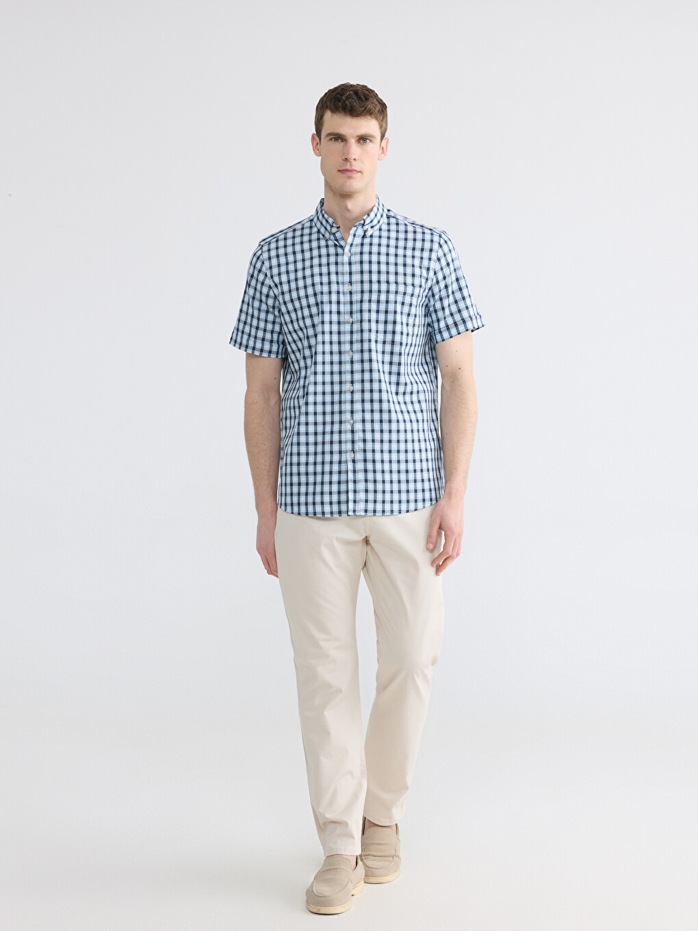 Regular Fit Plaid Oxford Men's Shirt-3