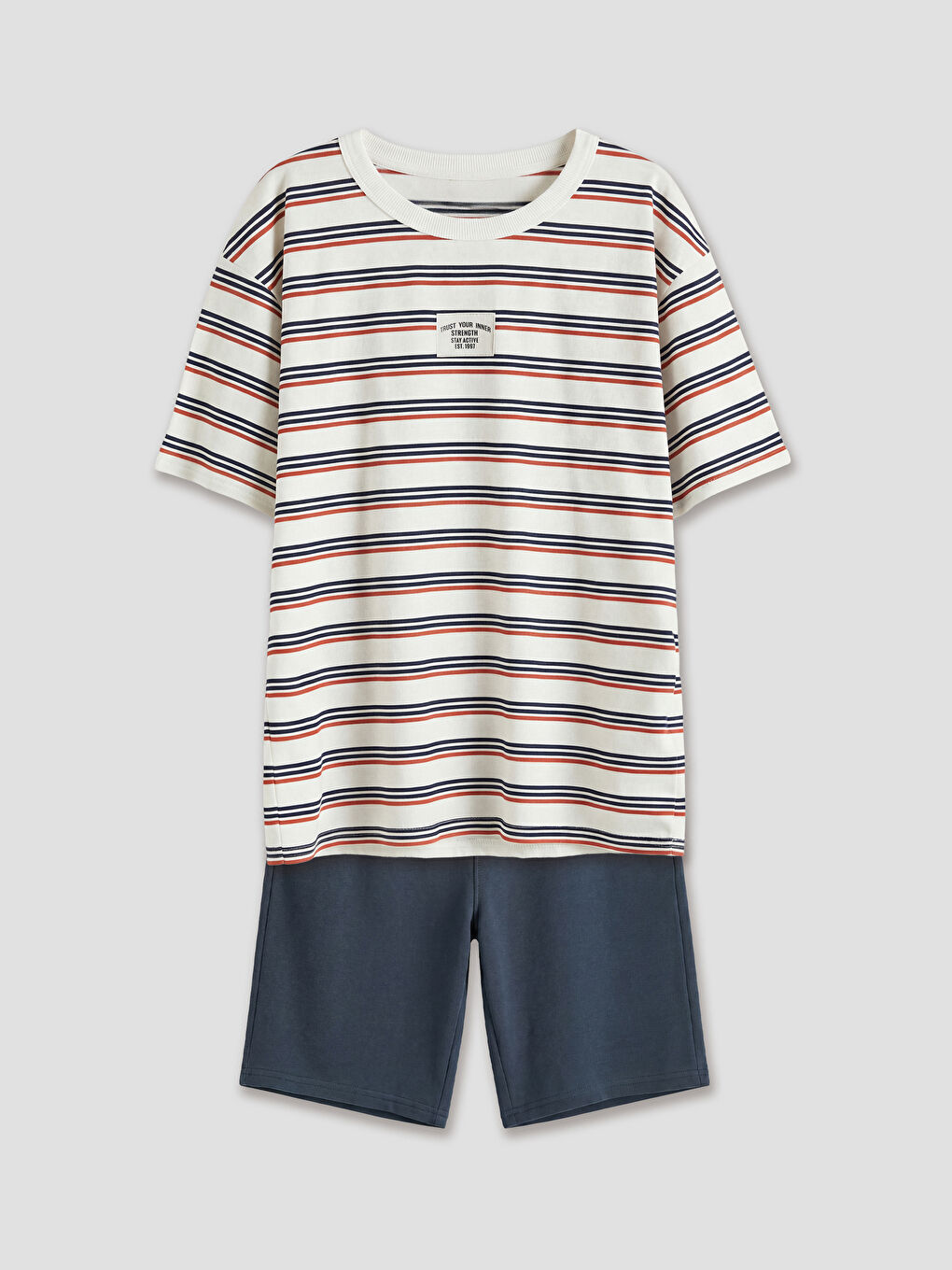 Turuncu Çizgili Erkek Çocuk Tişört ve Şort