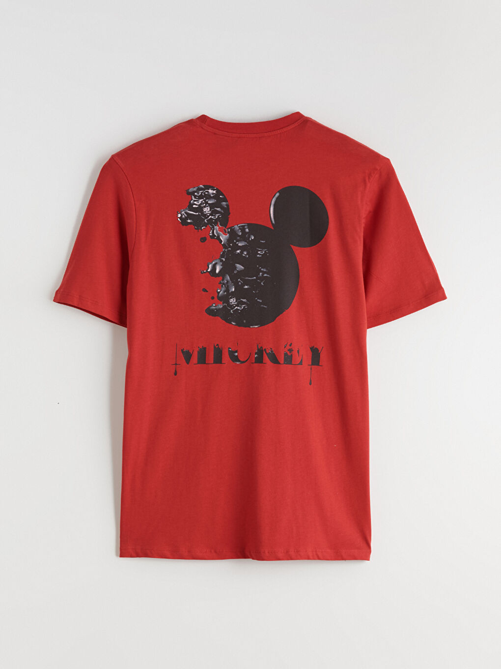 Kırmızı Mickey Mouse Baskılı Kısa Kollu Erkek Tişört-5