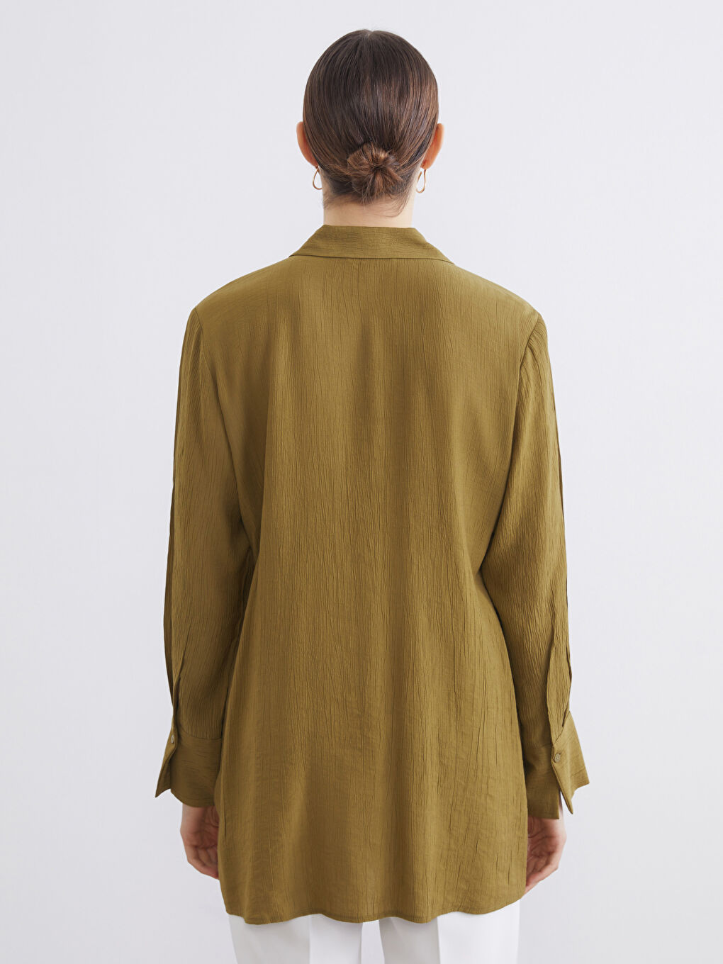 Textured Women's Shirt Tunic with Tie Detail-3