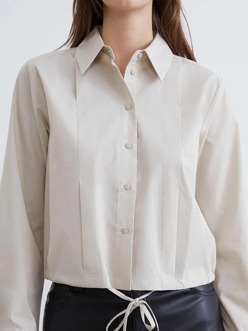Women's Poplin Shirt with Tie Detail-2