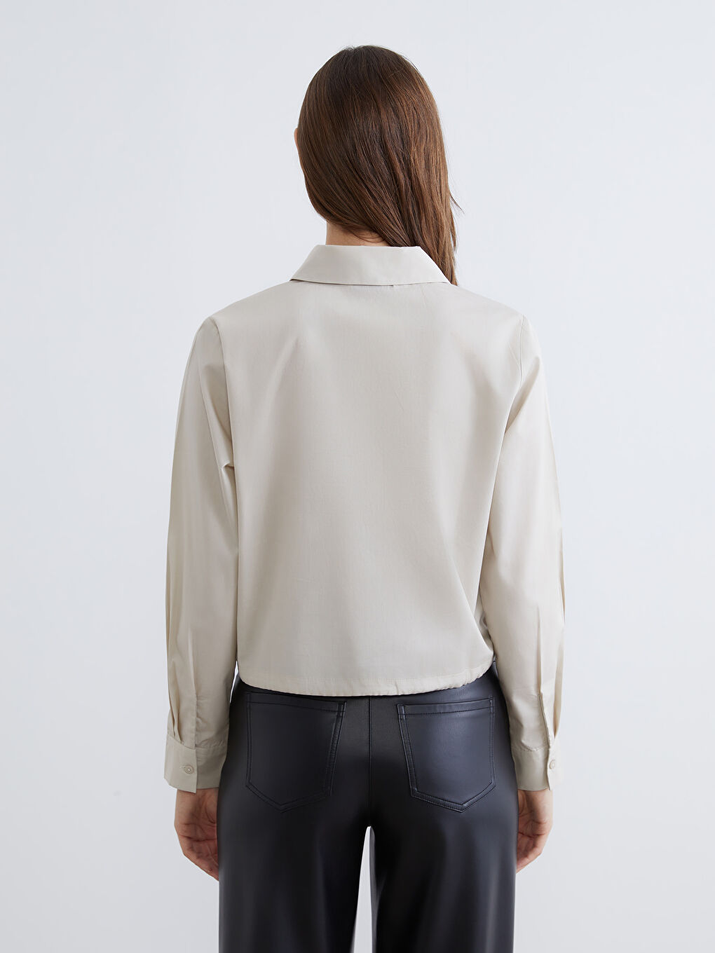 Women's Poplin Shirt with Tie Detail-3