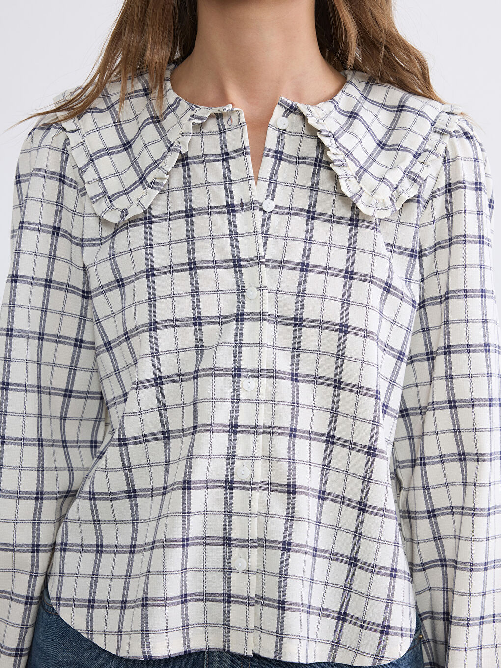 Chemise à carreaux pour femme à col Claudine-2