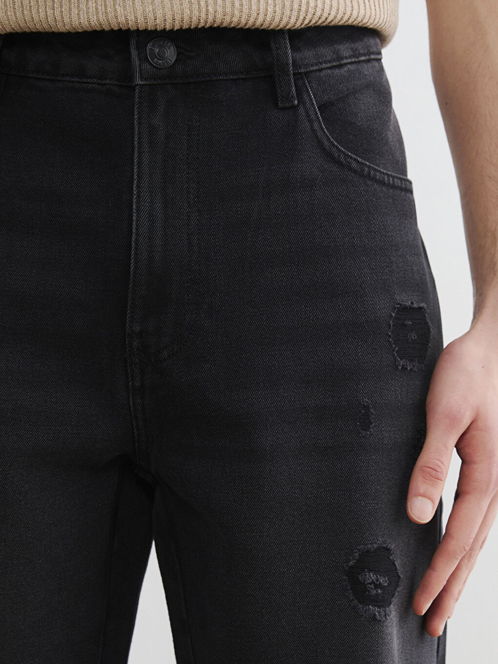 Мъжки дънкови къси панталони с редовна кройка-2