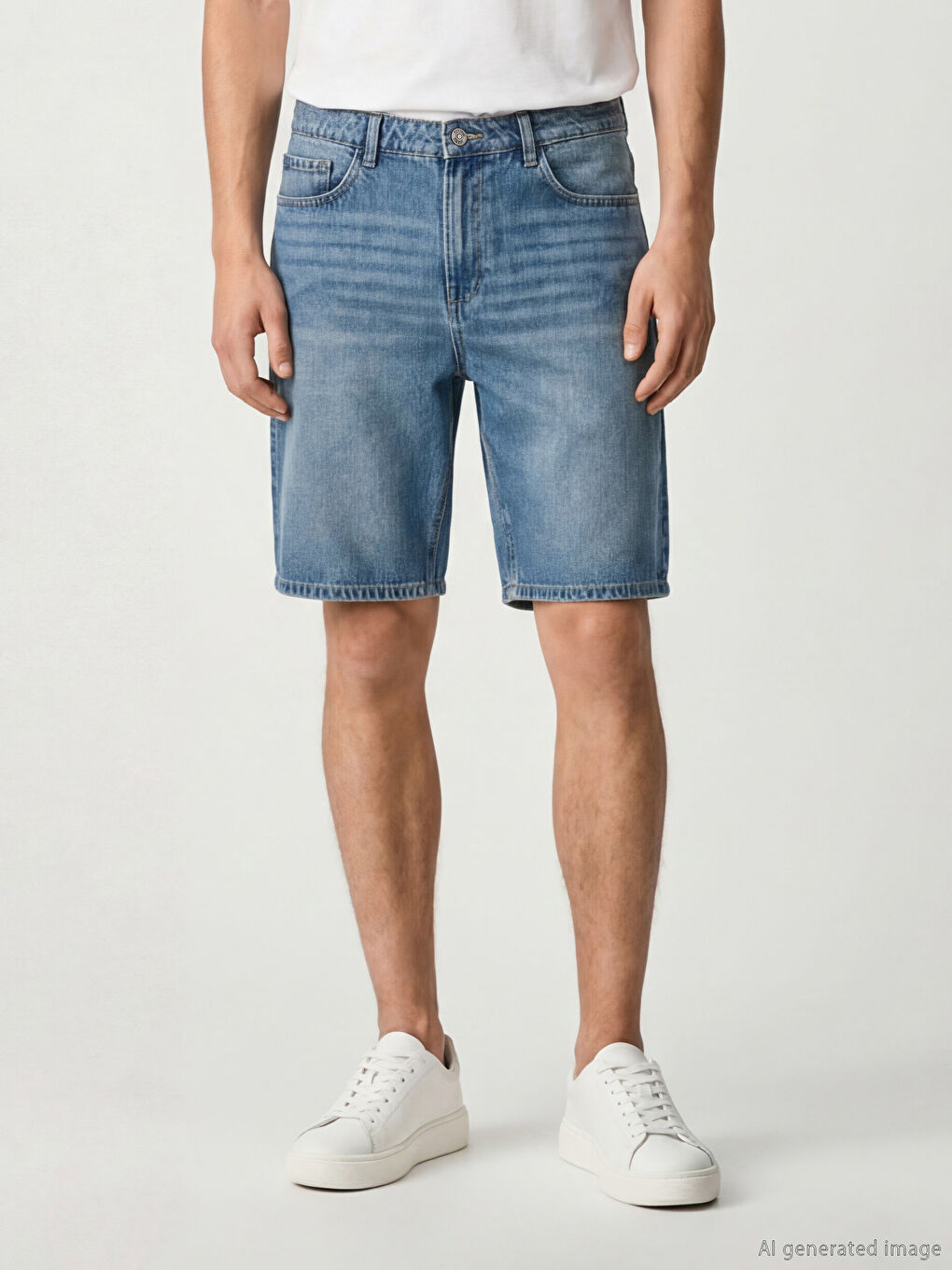 Мъжки дънкови къси панталони с редовна кройка-1