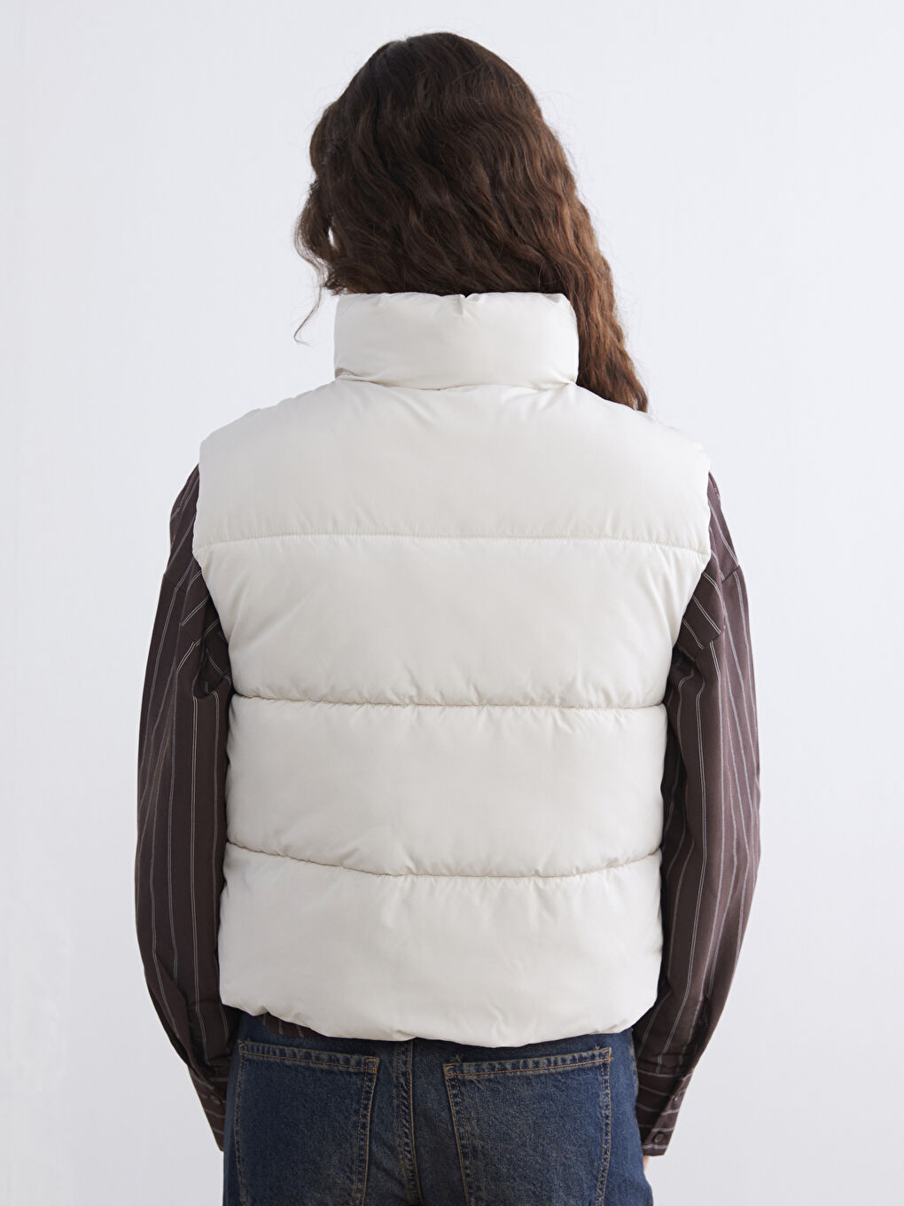 Bej Dik Yaka Kadın Şişme Yelek-4